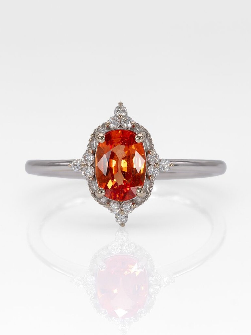 0.94Ct Padparadscha Sapphire & Earth-Mined Diamond Ring in Solid 14K White Gold